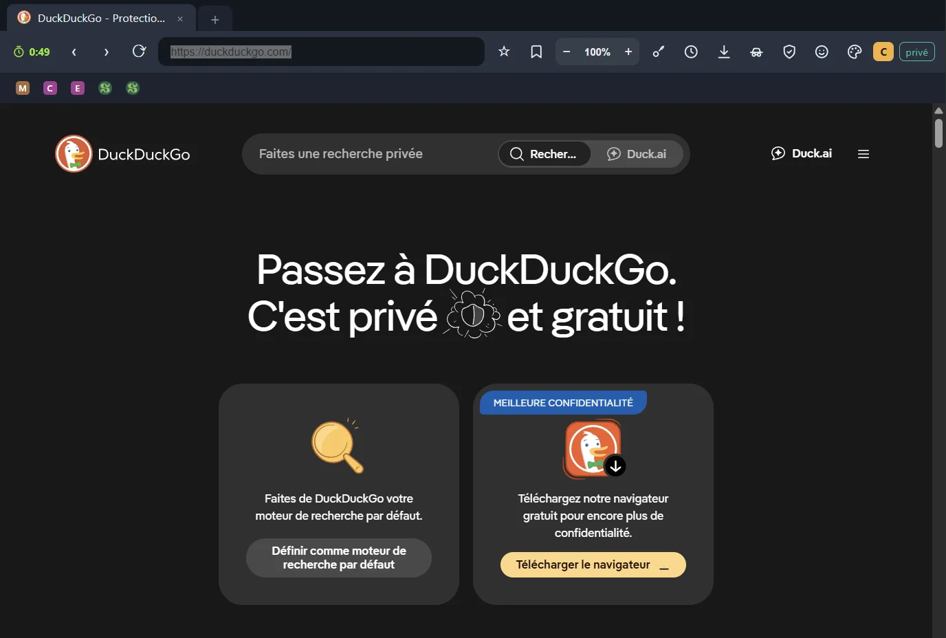 POPS Browser : barre d'outils avec chronomètre de session et badges de score par onglet